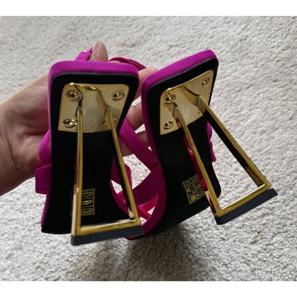 Jeffrey Campbell Women's Mercantile Pink Fuchsia Heels Gold Hardware Size‎ 6.5 - Picture 2 of 5